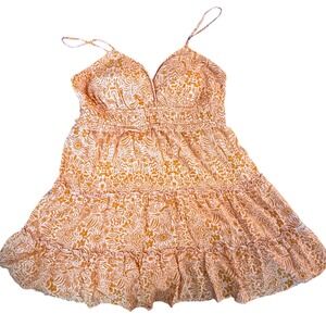 No Boundaries Womens Orange Floral Print Tiered Mini Dress Size XXL (20)‎